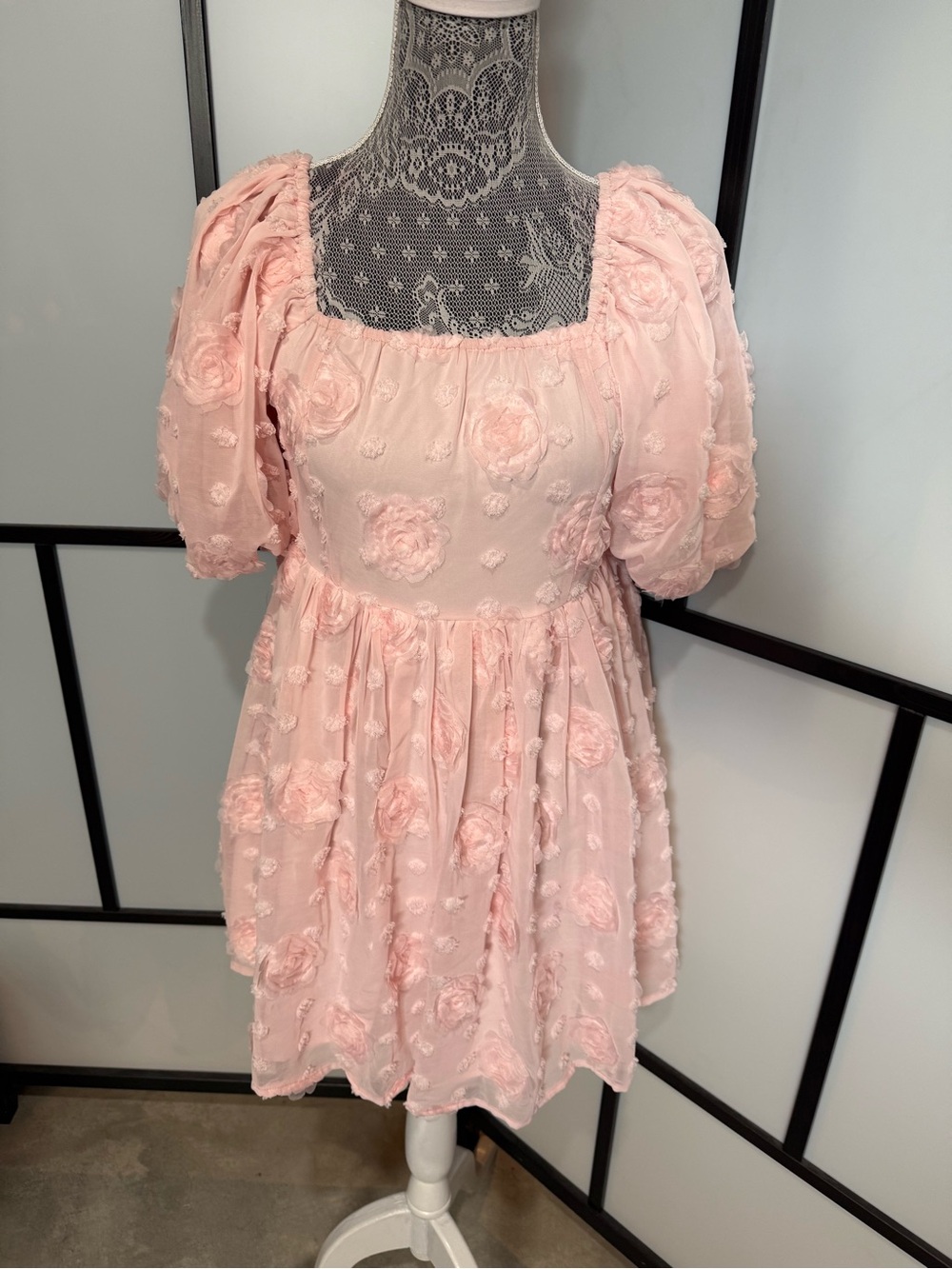 Romantic Blush Puff-Sleeve Mini Dress